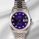 Rolex 36mm Datejust Steel Fluted Dark Blue Dial Watch 16014
